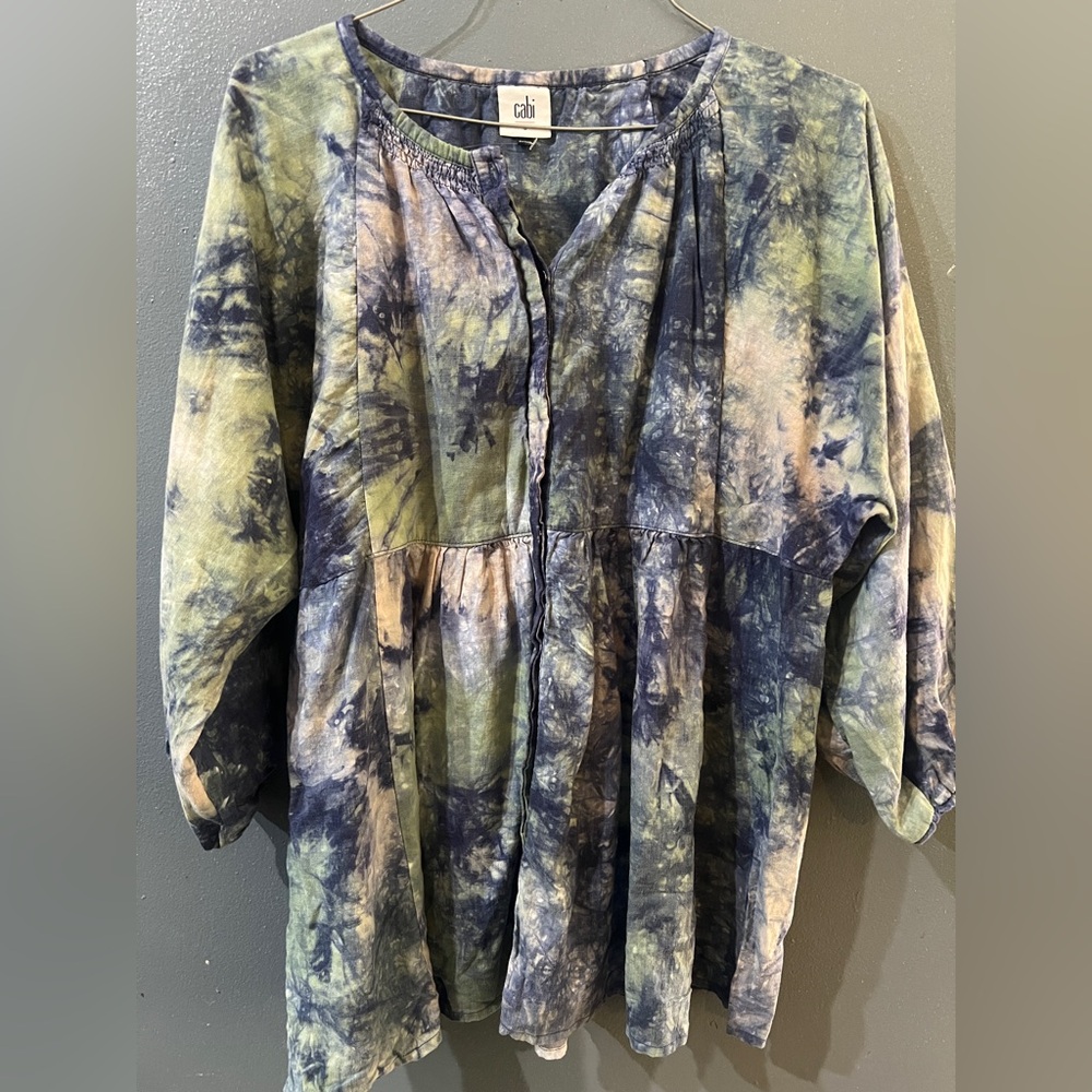 CABI Blue & Green Shibori Tie Dye Peasant Style Woodstoc